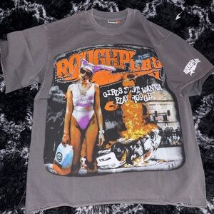 Rough Play Graphic Tee in Gray with Orange & Purple Print